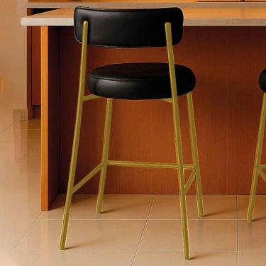 Imagem de Banqueta Cozinha Média Com Encosto Industrial Dourado Londres Pu Preto D03 - D`rossi
