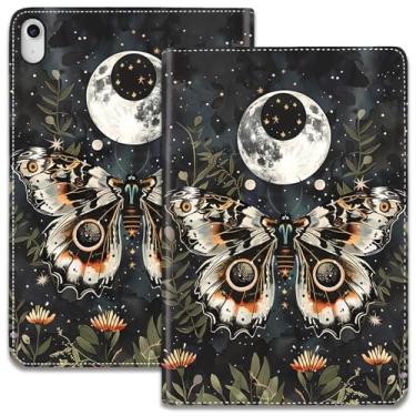 Imagem de Capa para iPad (A16) 11ª geração 11 polegadas 2025/iPad 10ª geração 10,9 polegadas 2022, suporte ajustável, auto despertar/hibernar, capa inteligente - astrologia mariposa e lua