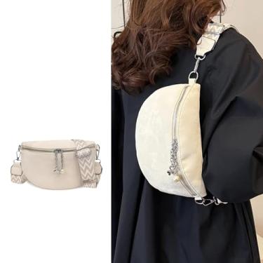 Imagem de Bolsa tiracolo feminina de couro vegano, pochete espaçosa para uso diário, Branco, Clássico