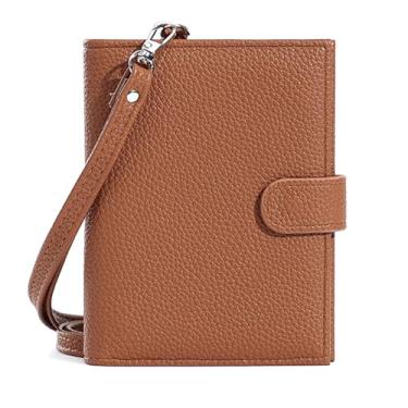 Imagem de Long Keeper Porta-passaporte para mulheres e homens, carteira antirroubo de couro PU com porta-cartão, bolsa de pescoço fina para viagem com cordão, Marrom, Clássico