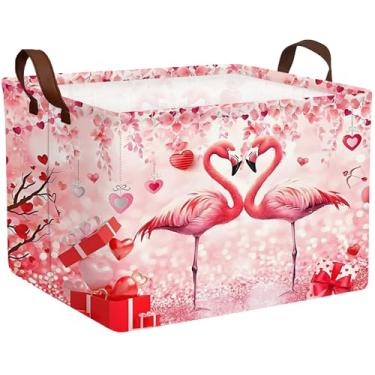 Imagem de BOOHIT Cesta de Dia dos Namorados Grande Dobrável em Forma de Coração Caixa de Armazenamento para Presentes Crianças Caixa de Armazenamento Vazia Organizador de Brinquedos Retangular Decoração (Love