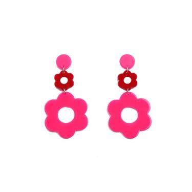 Imagem de Brincos femininos com pingente de flor de acrílico anos 70, boêmio, fofo, em camadas, pétalas florais de resina, joia retrô pendurada em margaridas coloridas para presente, Zinco, Sem pedra preciosa