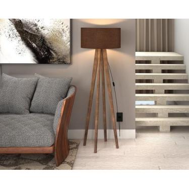 Imagem de Abajur para Quarto com 4 Pés de Madeira Luxo Cúpula redonda Marrom - L