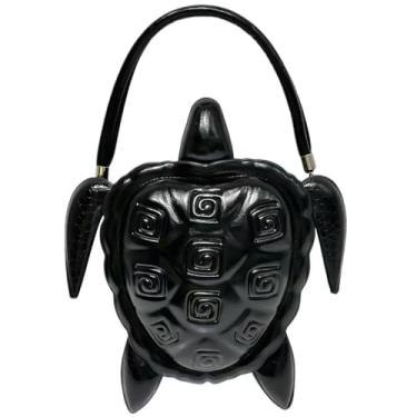 Imagem de Lyuxhetaokdiq Bolsa tiracolo masculina e feminina de couro PU exclusiva novidade em forma de tartaruga, Preto puro, M