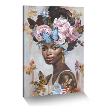 Imagem de ArtSquare Arte de parede mulher afro-americana com borboletas em tela mulheres negras com borboletas decoração de parede para quarto sala de estar banheiro - 40,6 cm C x 28 cm L