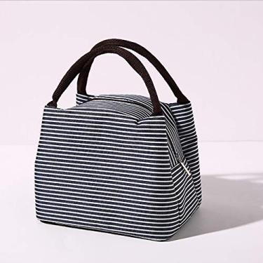 Imagem de Bolsa de Almoço Tote com Listras para Mulheres Gelo Grande Isolada Reutilizável Trabalho Piquenique Viagem Camping Leve Portátil Tela Oxford Papel Alumínio