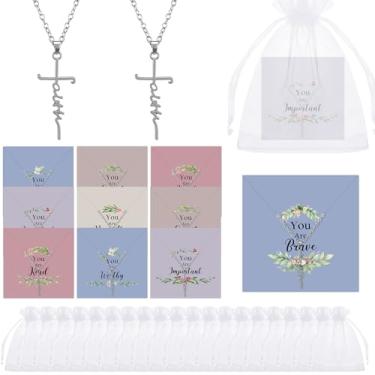 Imagem de Tondiamo 10/20/40 presente de igreja de dia dos namorados em massa para mulheres, colares cristãos, joias religiosas, presentes com cartões motivacionais, Cross, Aço inoxidável, Sem Pedra Preciosa