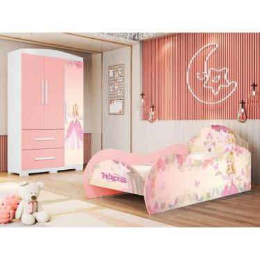 Imagem de Quarto Infantil Princesa com Cama Penteadeira e Guarda Roupa Branco e 