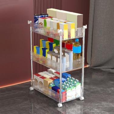 Imagem de Carrinho de armazenamento com rodinhas de 2 a 4 níveis com rodas bloqueáveis, organizador utilitário móvel para escritório, banheiro e lavanderia, carrinho de prateleiras transparentes, 45 cm P x 25