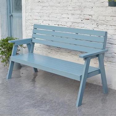 Imagem de Banco de jardim para pátio, cadeiras de sofá de madeira ao ar livre, com apoios de braços, assento e encosto de ripas, para parque, quintal, varanda, gramado, varanda, quintal (cor: azul, tamanho: 120
