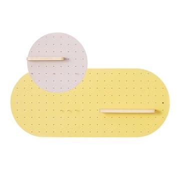 Imagem de Conjunto organizador de parede modular de Pegboard - Painel de exibição ajustável com prateleiras e ganchos para decoração de escritório e casa - Solução de armazenamento versátil (amarelo e rosa)