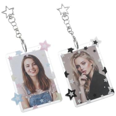 Imagem de Mabor 2 porta-cartões fotográficos estrela, porta-cartões fotográficos, porta-cartões de foto de 7,6 cm, porta-chaves fofos porta-crachás de identificação de acrílico com pingente de estrela para