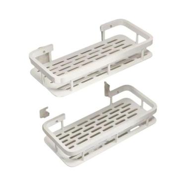 Imagem de Prateleira De Canto Retangular De Alumínio Preto Para Banheiro Com Ven