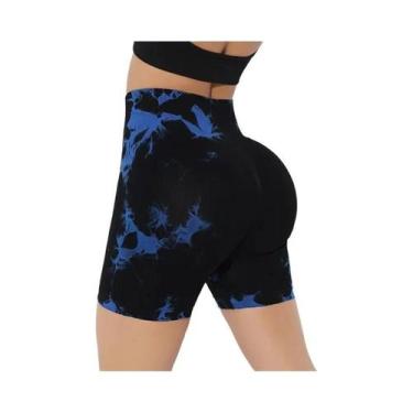 Imagem de Shorts de Yoga Femininos com Cintura Alta Tie Dye - Sem Costura, Preto