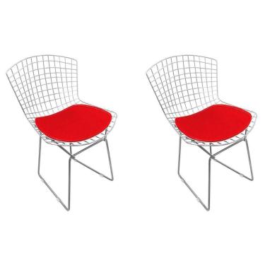 Imagem de Kit 2 Cadeiras Bertoia Cromada Com Assento Sintético Vermelho