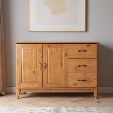 Imagem de Balcão Rústico Madeira Maciça 2 Portas 3 Gavetas