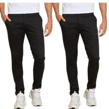 Imagem de Kit 2 Calças de Sarja Chino Com Bolso Traseiro Embutido Alfaiataria-Masculino