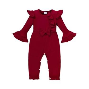 Imagem de Primavera outono rosa bebê menina macacão com mangas babadas e lenço p