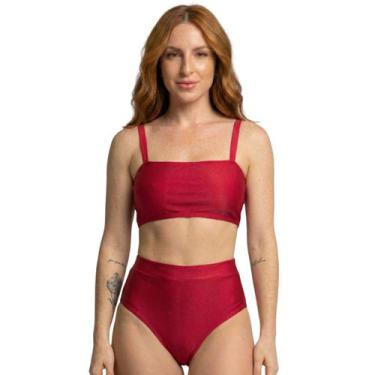 Imagem de Biquíni Cropped Hot Pants Top Faixa Liso Bella Fiore Cintura Alta Para