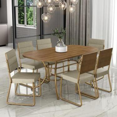 Imagem de Conjunto Sala de Jantar 6 Cadeiras Fênix Carraro Dourada