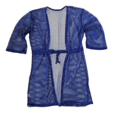 Imagem de Saída De Praia/ Kimono Em Renda De Arrastão Moda Verão - Corpo Dourado