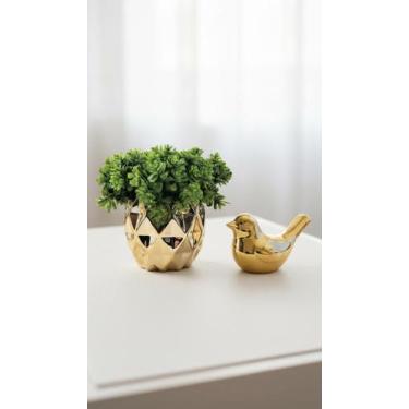 Imagem de Conjunto Vasinho Dourado Cerâmica e Pássaro - Congratulations Store