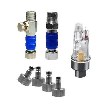 Imagem de Adaptador De Conexão Rápida 1/8 Para Aerógrafo Com 4 Conectores Extras