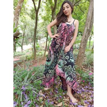 Imagem de Vestido Indiano Lenço Batik Longo Tie Dye Rosa Boho Premium
