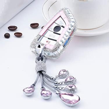 Imagem de CSHU Capa de chave de diamante para carro de cristal Capa para chave remota inteligente, adequada para BMW X1 X3 X5 X6 Series 1 2 5 7 F15 F16 E53 E70 E39 F10 F30 G30 chaveiro, C, chaveiro rosa
