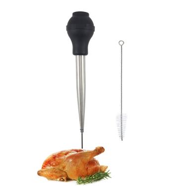 Imagem de (Baster) - Aco inoxidavel Turquia Baster de grau alimenticio Injetor de oleo de silicone resistente a altas temperaturas Marinades Agulha e escova de seringa de esfera facil de limpar