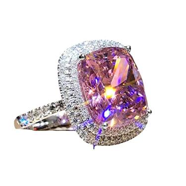 Imagem de Anel de compromisso de noivado em prata esterlina 925C diamante completo princesa quadrado micro conjunto anel de diamante rosa anel de zircônia cúbica eternidade doce anel de pedido (6, rosa)