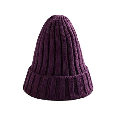Imagem de Jueshanzj Gorro feminino masculino de inverno, Dark Purple, tamanho �nico