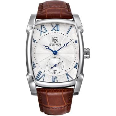 Imagem de Relógio de pulso impermeável retangular com design vintage com pulseira de couro para homens