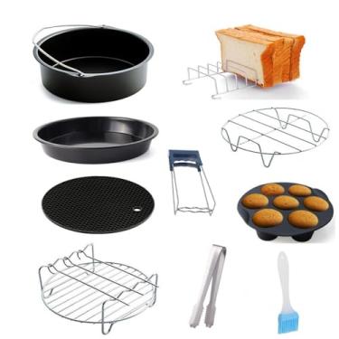 Imagem de Conjunto de 10 acessórios para fritadeira Vomeko Air, compatível com Phillips, Ultrean, N Inja, Vremi, (3.7QT-4.0-5.8QT), inclui balde de bolo, forma de pizza, Su(18cm)