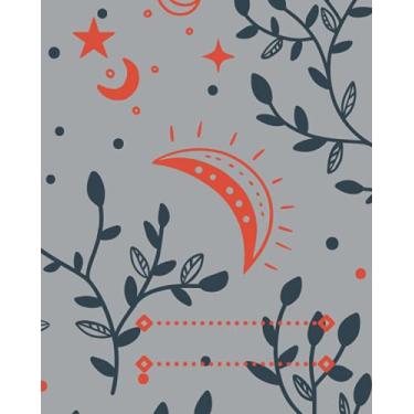 Imagem de Leaves & Moon Wide Ruled Notebook | Journal 8x10: Gray-Blue Leaves | Moon - Wide Ruled Notebook 8x10 , 120 pages