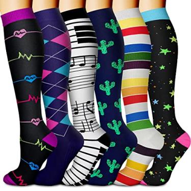 Imagem de WITHYOU Meias de compressão de 15 a 20 mmHg são as melhores atléticas para homens e mulheres, corrida, voo, viagem, enfermeiras grávidas, 01 (6 pares) preto/azul/preto/branco/preto/rosa, G-GG