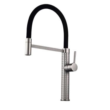 Imagem de Esculpida primavera pescoço pull out torneira da cozinha rotatable deck montado pia de água quente e fria misturadora guindaste bronze, arma cinza b