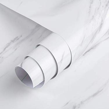 Imagem de Papel de parede de mármore branco brilhante papel de parede de granito à prova d'água papel de contato de bancada autoadesivo removível adesivo de parede de vinil para armários de cozinha paredes de banheiro, 24 × 197 pol., branco jazz