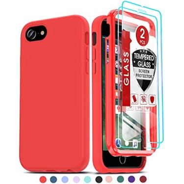 Imagem de LeYi Capa para iPhone 7, capa para iPhone 6S, capa para iPhone 6 com [2 películas protetoras de tela de vidro temperado], capa protetora de silicone macio à prova de choque para iPhone 8/SE 2020, vermelha