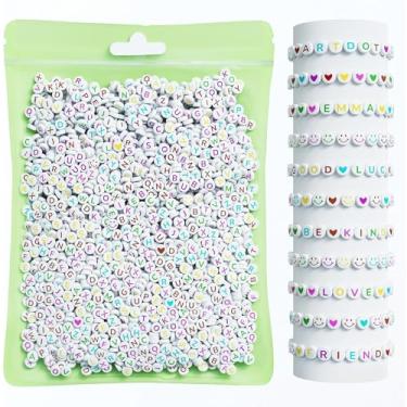 Imagem de ARTDOT 800 peças de contas de letras para pulseiras, 28 estilos de contas de alfabeto colorido sorridente contas de coração para pulseiras e fabricação de joias