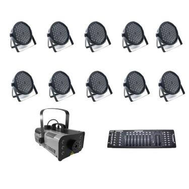 Imagem de Kit 10 Par Leds + Máquina De Fumaça 1200W + Mesa Dmx 512