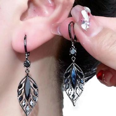 Imagem de Brincos Femininos Folha Pedras Strass Luxo Elegante