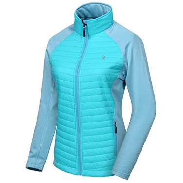 Imagem de Jaqueta feminina para caminhada com isolamento térmico Andy Little Donkey, jaqueta híbrida de corrida azul radiante tamanho G