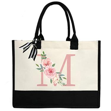 Imagem de DEEZOMO Sacola de lona para mulheres bolsa de praia bolsa de presente personalizada com bolso interno com zíper, adequada para casamento, aniversário, M