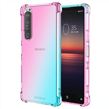 Imagem de Ueokeird Capa para Xperia 1 II, XQ-AT51, XQ-AT52, capa de telefone transparente e fofa gradiente, fina, antiarranhões, flexível, capa protetora à prova de choque para Sony Xperia 1 II (rosa)