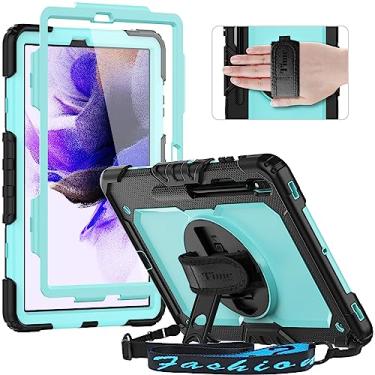 Imagem de Timecity Capa para Samsung Galaxy Tab S8 Plus 31.5 cm 2022/Tab S7 FE 31.5 cm 2021 e Tab S7 Plus 12,4" 2020 com protetor de tela embutido, suporte giratório, alça de mão e alça de ombro - azul claro