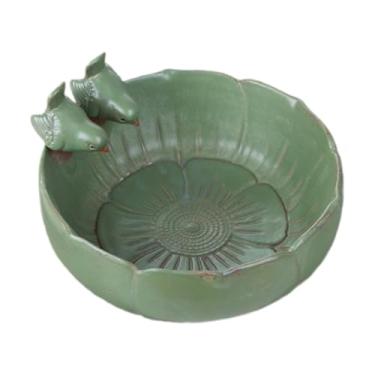 Imagem de Ioensy Vaso de flores grande de 10 polegadas, bandeja de bambu, vaso de cerâmica para bonsai, vaso de flores, recipiente para plantas, decoração para casa