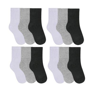Imagem de 12 Pares De Meias Infantil Cano Médio Em Algodão Para Menino E Menina 