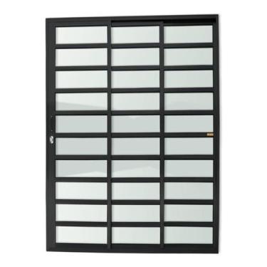Imagem de Porta de Correr com Travessas 3 Folhas 1/3 Super Vidro Liso 210cm X 18