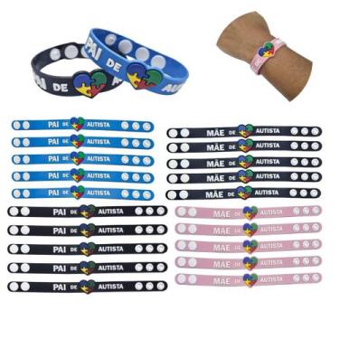 Imagem de Kit 20 pulseiras emborrachada 22cm com regulagem pai e mãe de autista 